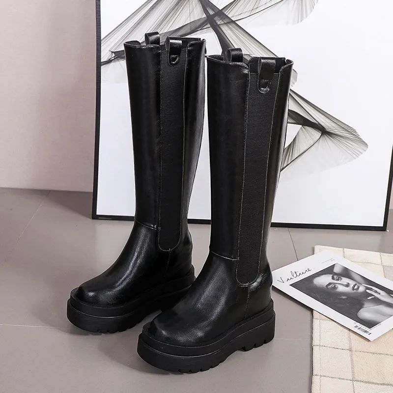 Thick Soled Heighten All Match British Style Ins Trend Korean High Boots Black - Shop at LoveMi
