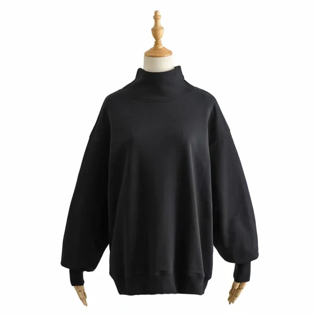 Lazy Solid Color Loose Oversized Sweater Black - Shop at LoveMi
