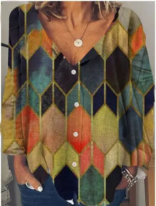 Street Trendy Pullover V-Neck Loose Blouse - Yellow