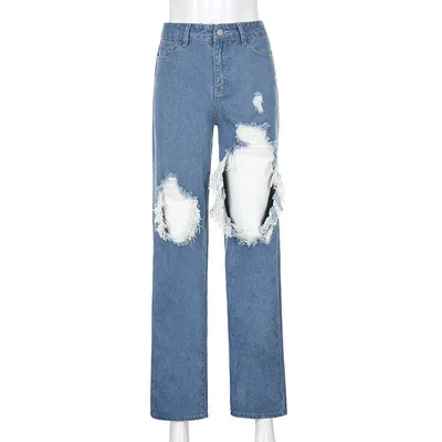 Ripped High Waist Washed Distressed Jeans Light Blue - Shop at LoveMi