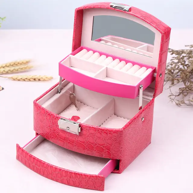 3 Layers Leather Jewelry Boxes Rose Red - Shop at LoveMi
