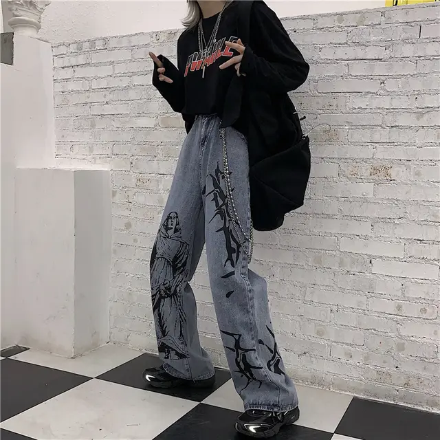 Vintage Washed Jeans Wide Leg Straight Leg Daddy Pants Grey - Shop at LoveMi