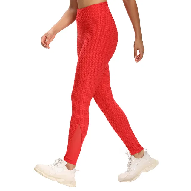 Thick Stitching Mesh Jacquard Cropped Yoga Pants Red - Shop at LoveMi
