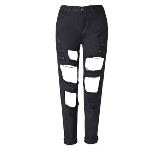 Women Ripped Jeans femme Plus Size Casual Denim Pants Black - Shop at LoveMi