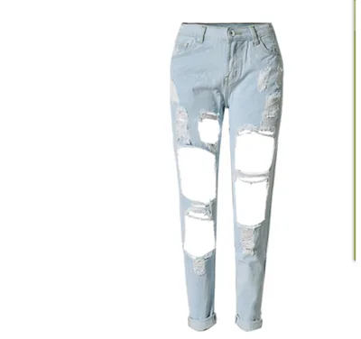 Women Ripped Jeans femme Plus Size Casual Denim Pants Light Blue - Shop at LoveMi