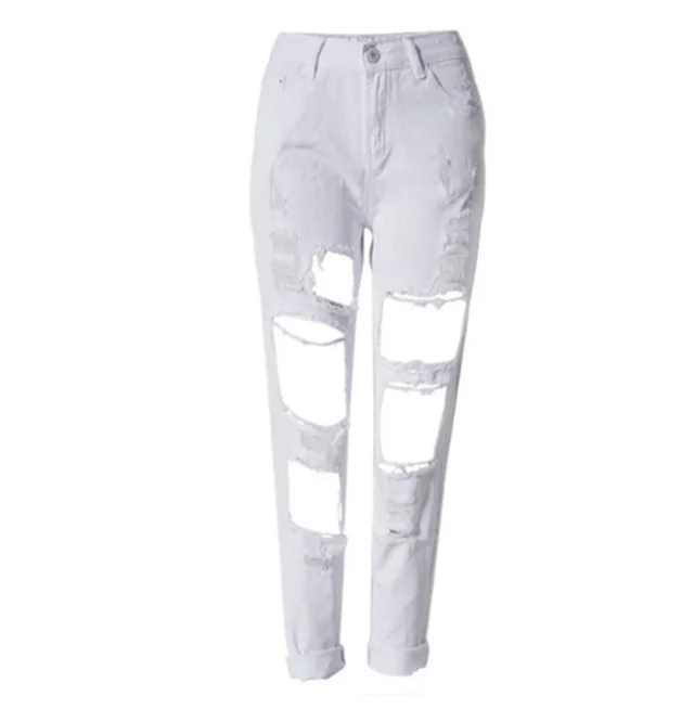 Women Ripped Jeans femme Plus Size Casual Denim Pants White - Shop at LoveMi