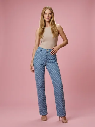 Wide Leg Pants Washed Straight-Leg Jeans - Blue
