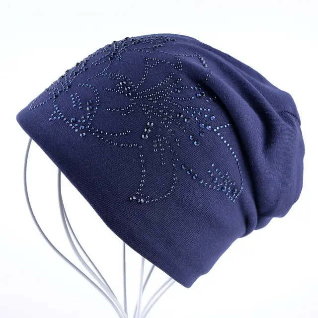Autumn And Winter Knitted Hat Double Layer Warm Hood Navy Blue - Shop at LoveMi
