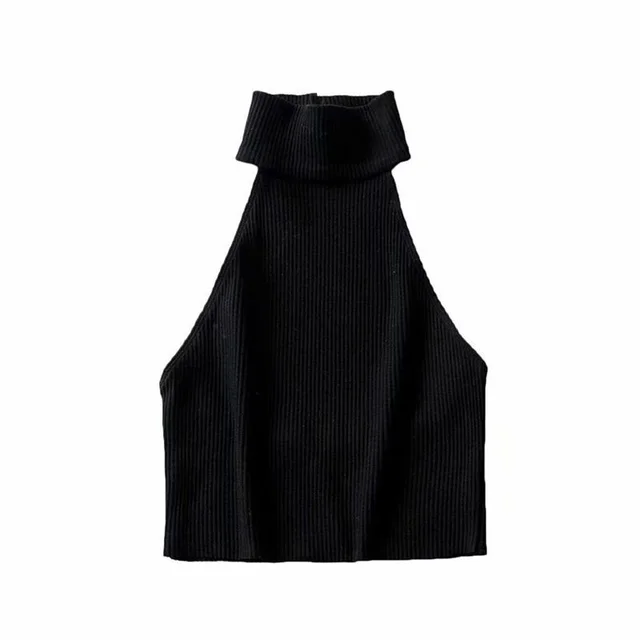 Pullover Halterneck Round Neck Solid Color Knitted Vest Black - Shop at LoveMi