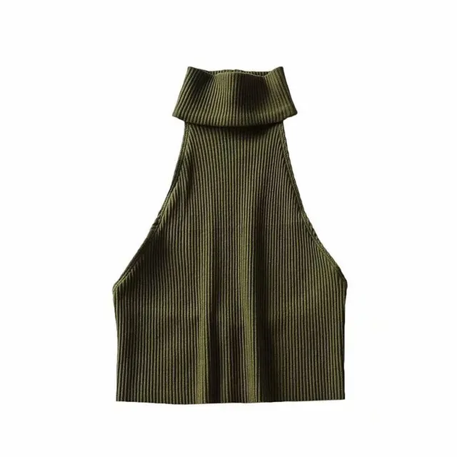 Pullover Halterneck Round Neck Solid Color Knitted Vest Green - Shop at LoveMi