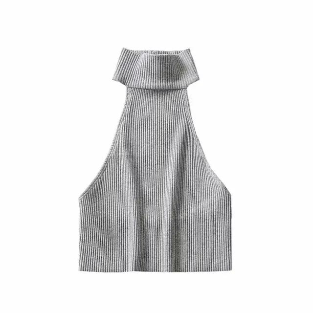 Pullover Halterneck Round Neck Solid Color Knitted Vest Grey - Shop at LoveMi