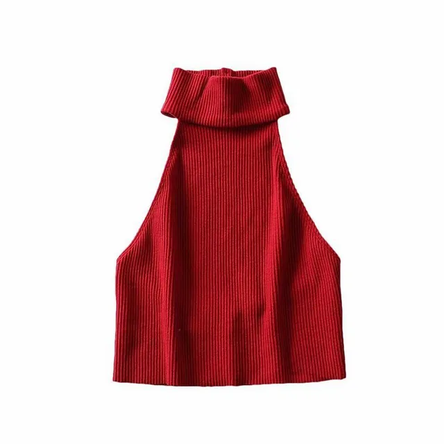 Pullover Halterneck Round Neck Solid Color Knitted Vest Red - Shop at LoveMi