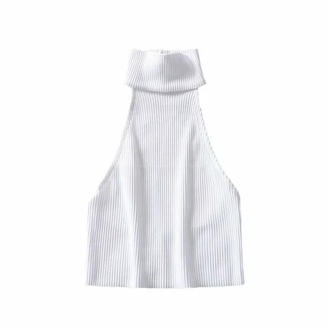 Pullover Halterneck Round Neck Solid Color Knitted Vest White - Shop at LoveMi