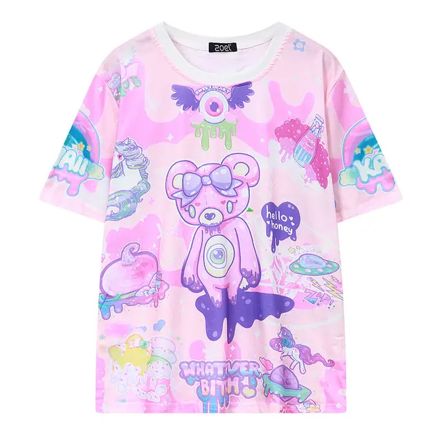 Harajuku Style Personality Small Animal Cute Bear t shirt Pink - Shop at LoveMi