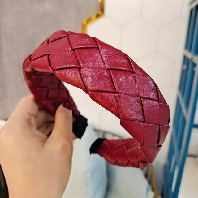 Retro Style Temperament Headband High end Woven PU Leather Hairpin Wine Red - Shop at LoveMi