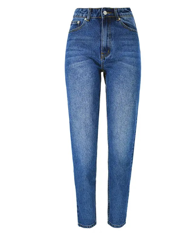 New High waisted Loose Straight leg Denim Cropped Trousers Dark Blue - Shop at LoveMi