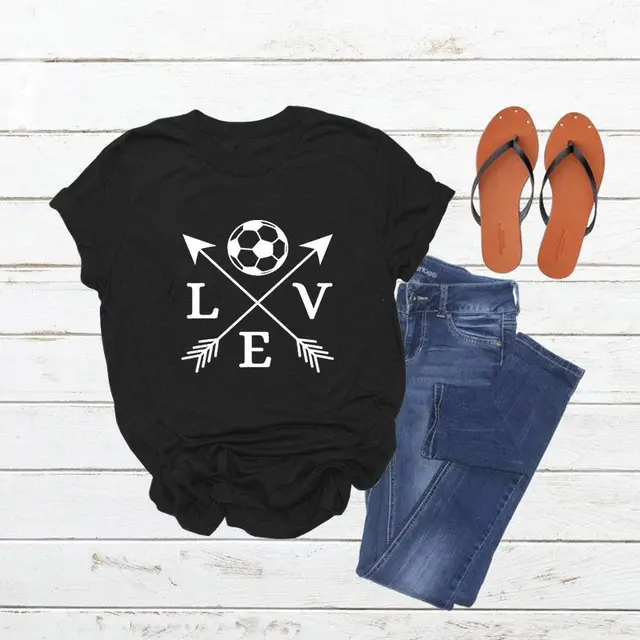 T shirt Love Soccer Arrow Fashion Short Sleeved Letter T shirt Black - Shop at LoveMi