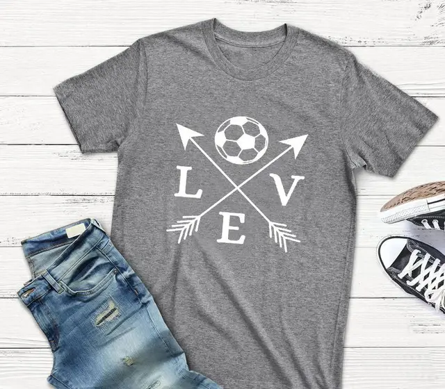 T shirt Love Soccer Arrow Fashion Short Sleeved Letter T shirt Dark Grey - Shop at LoveMi