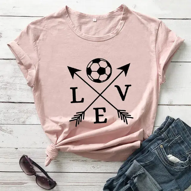 T shirt Love Soccer Arrow Fashion Short Sleeved Letter T shirt Pink - Shop at LoveMi