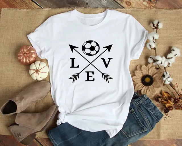 T shirt Love Soccer Arrow Fashion Short Sleeved Letter T shirt White - Shop at LoveMi