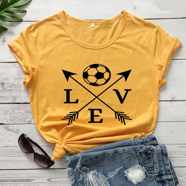T shirt Love Soccer Arrow Fashion Short Sleeved Letter T shirt Yellow - Shop at LoveMi