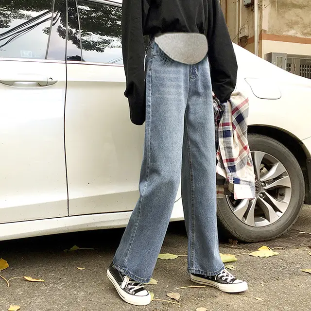 Maternity wide leg jeans loose belly lift trousers 908 Light Blue - Shop at LoveMi