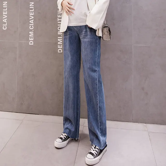 Maternity wide leg jeans loose belly lift trousers 948 Dark Blue - Shop at LoveMi