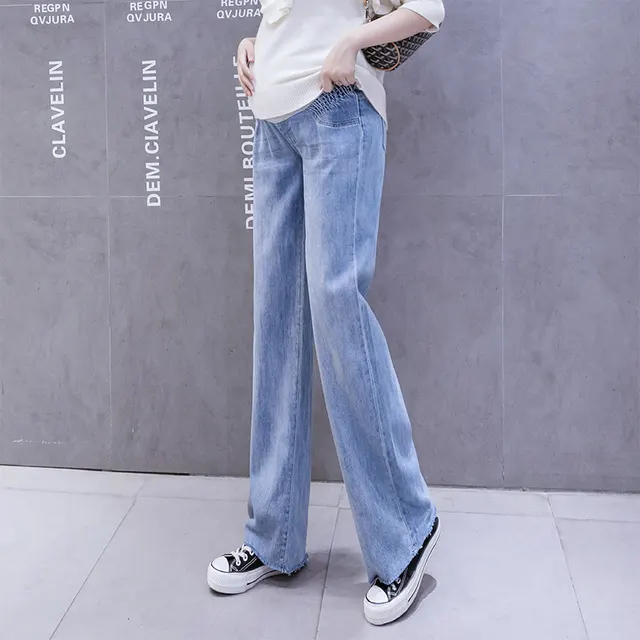 Maternity wide leg jeans loose belly lift trousers 948 Light Blue - Shop at LoveMi