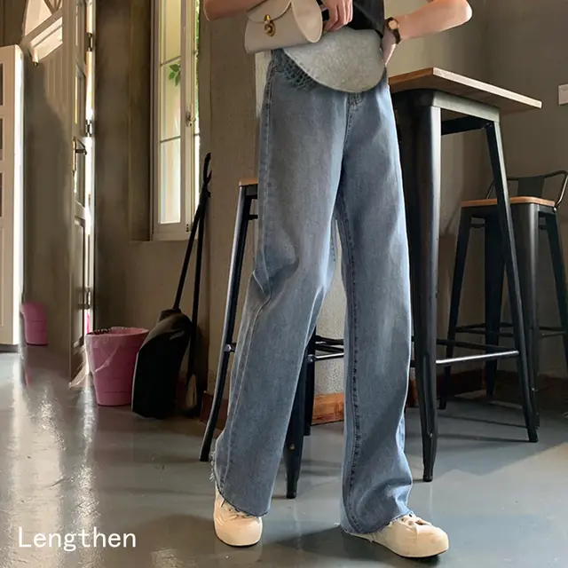 Maternity wide leg jeans loose belly lift trousers Blue - Shop at LoveMi