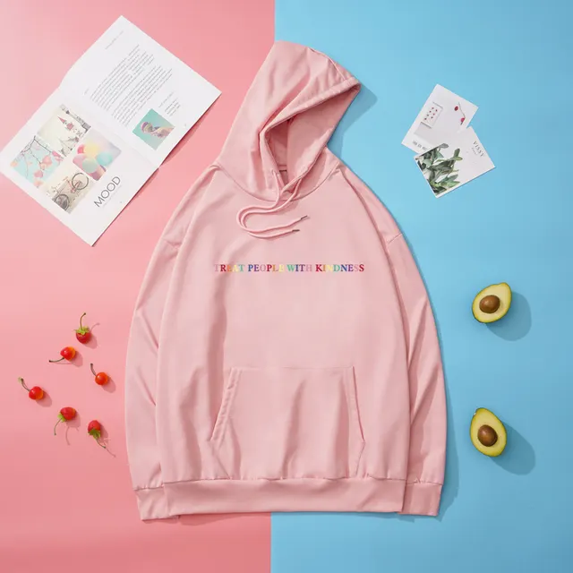 Treat People With Kindness Loose Thin Hoodie Pink - Shop at LoveMi