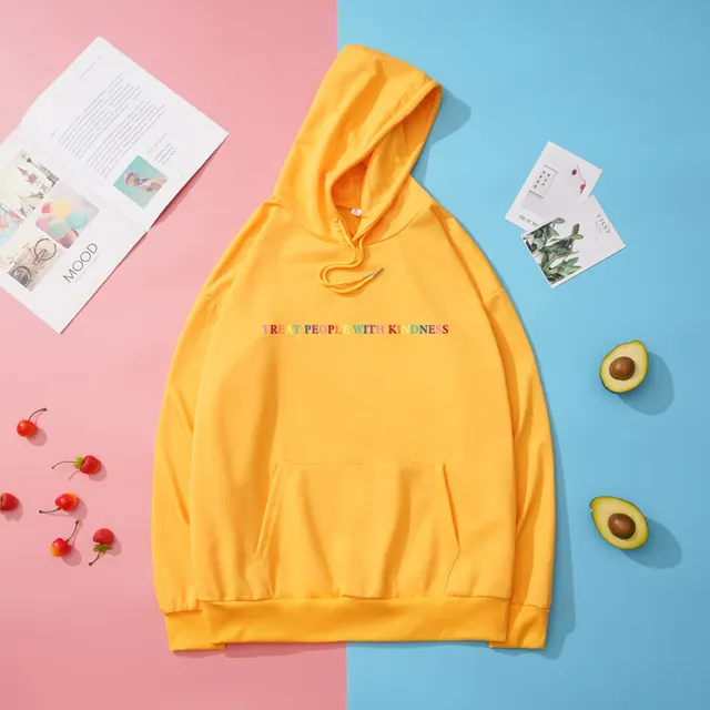 Treat People With Kindness Loose Thin Hoodie Yellow - Shop at LoveMi