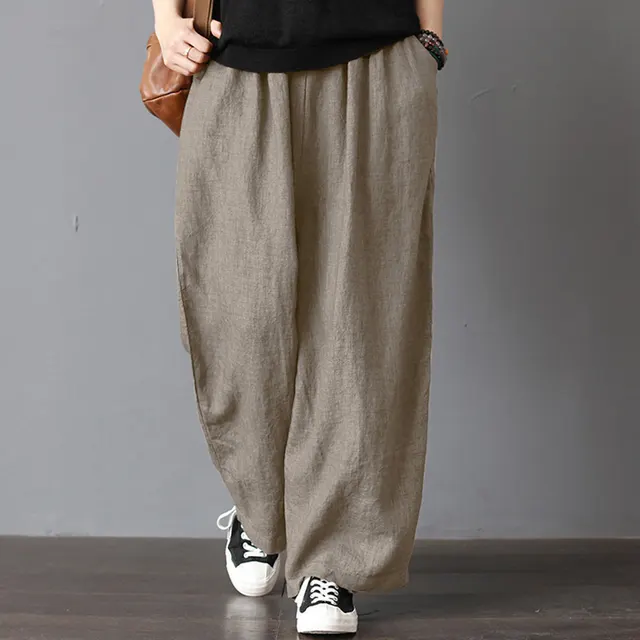 Linen Wide Leg And Big Fat Butt Harem Trousers Apricot - Shop at LoveMi