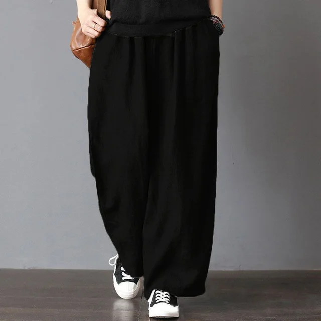 Linen Wide Leg And Big Fat Butt Harem Trousers Black - Shop at LoveMi