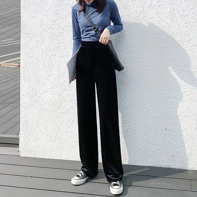 Thin Black Autumn And Winter Plus Velvet Thick Korean Loose Mopping Pants Black - Shop at LoveMi