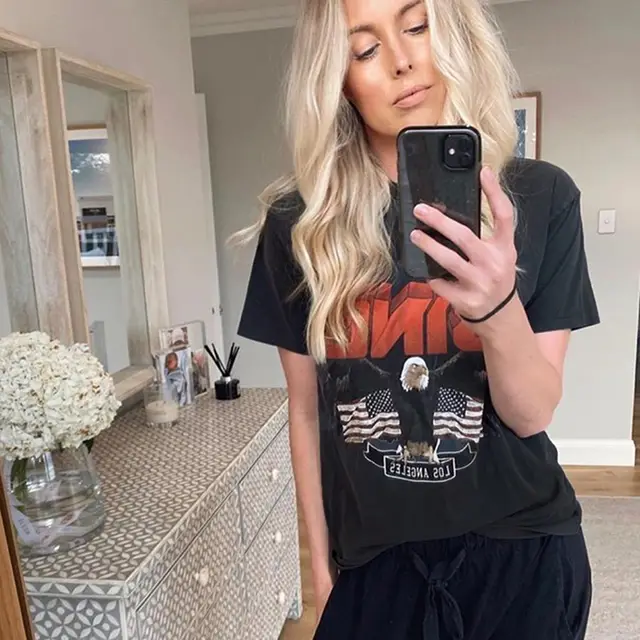 Ladies Eagle Print Round Neck Pullover Short Sleeve T shirt B - Shop at LoveMi