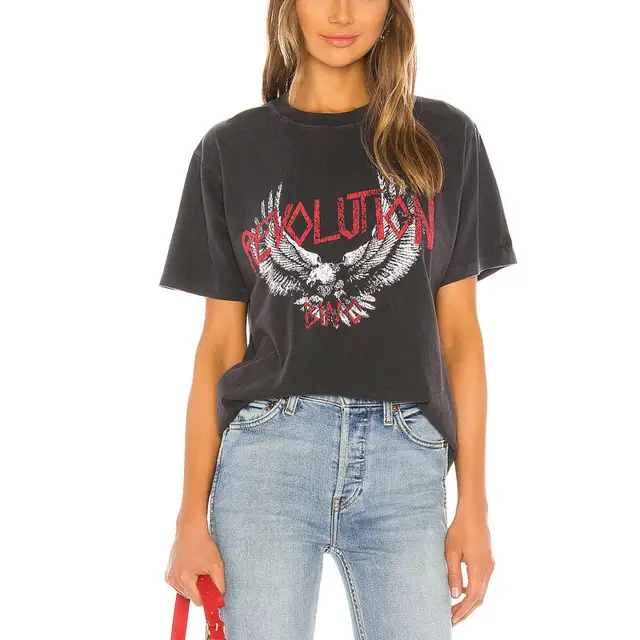 Ladies Eagle Print Round Neck Pullover Short Sleeve T shirt - Shop at LoveMi