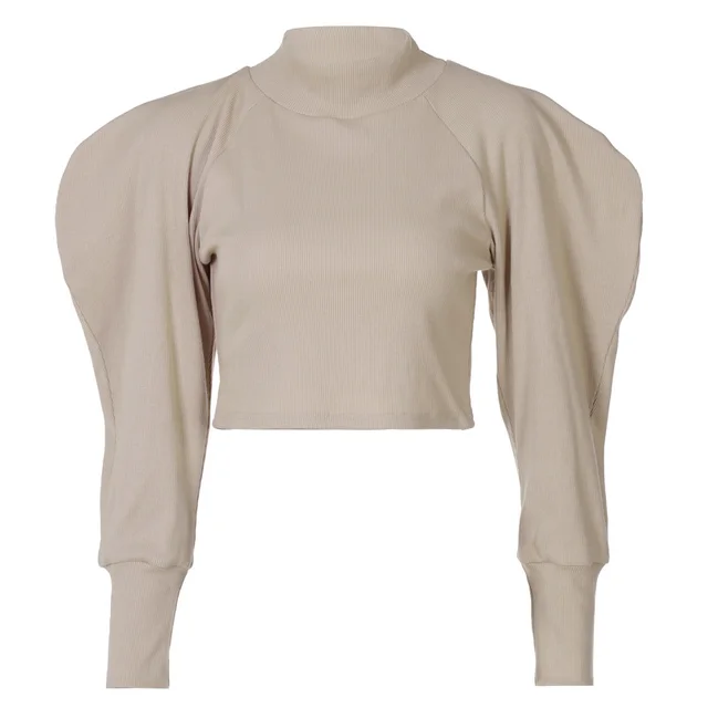 Threaded Pullover Slim Solid Color Half High Neck Bottoming Shirt Khaki - Shop at LoveMi