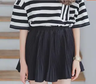 All-match A-line Half-length Pleated Puff Skirt Pants - Black