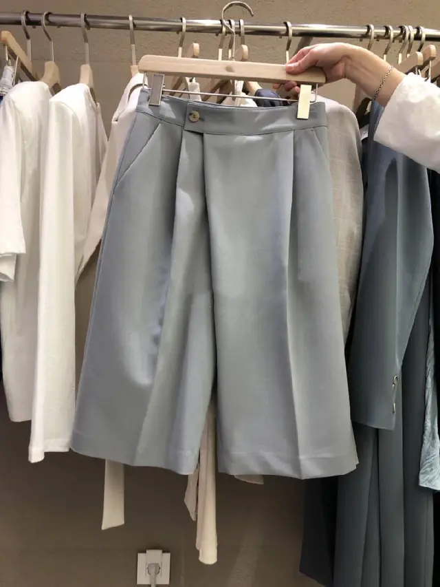High Waist Buttoned Solid Color Casual Pants All Match Five Point Pants Grey - Shop at LoveMi