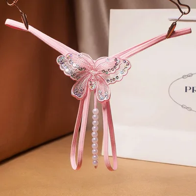 Sexy Temptation Hollow Sequined Thong T Pants Pink - Shop at LoveMi