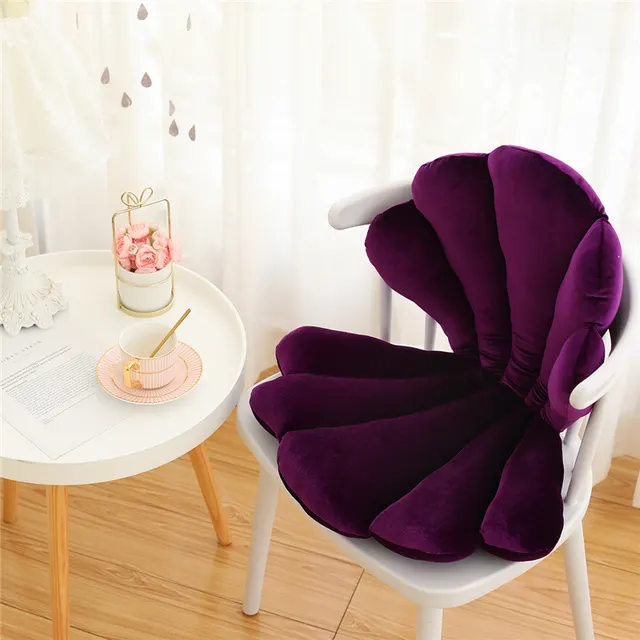 Luxurious Velvet Seal Shell Chair Cushion Unqiue Rose Seat Pillow Upscale Restaurant Chair Decor Girly Room Decorations Purple - Shop at LoveMi