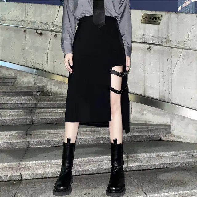 Asymmetrical Thin Skirt With Belt Buckle - Shop at LoveMi