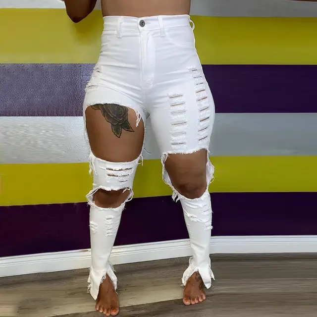 Ripped Summer New Split Long Jeans White - Shop at LoveMi