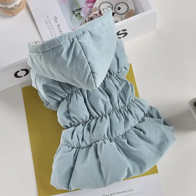 Pet Dog Clothes Winter Clothes Cat Floral Bubble Skirt Cotton Clothes Blue - Shop at LoveMi