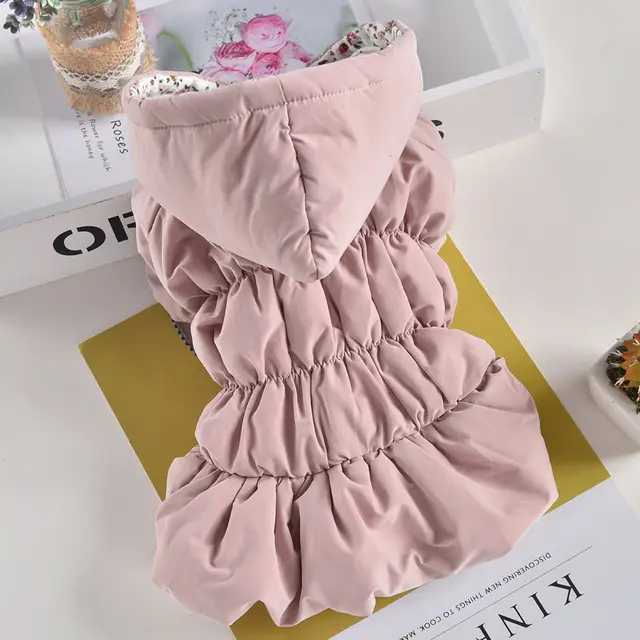 Pet Dog Clothes Winter Clothes Cat Floral Bubble Skirt Cotton Clothes Pink - Shop at LoveMi