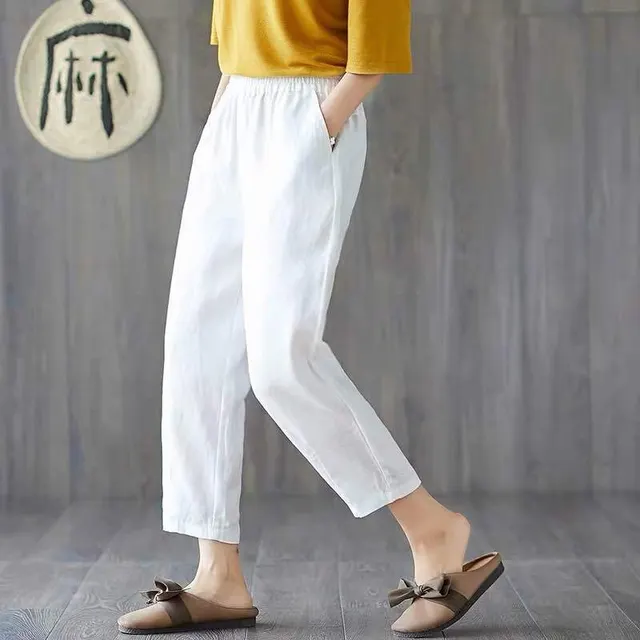 Loose All Match Beamed Harlan Casual Pants Thin Nine Point Carrot Pants White - Shop at LoveMi