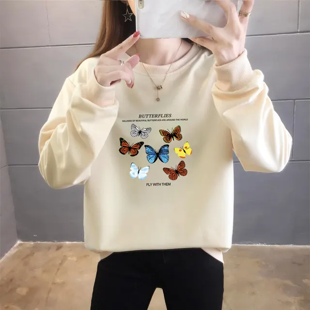 Autumn And Winter New Butterfly Sweater Women's Long Sleeves Apricot - Shop at LoveMi