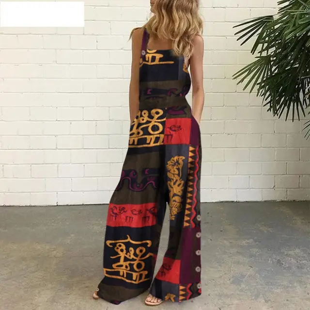 Retro Side Pocket Casual Wide Leg Side Buckle Jumpsuit Brown - Shop at LoveMi