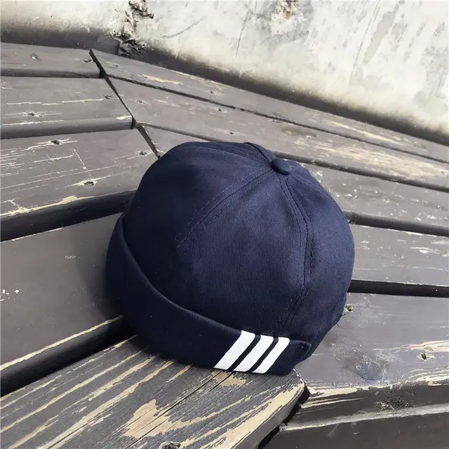 Beanie Baseball Cap Inch Head Melon Leather Hat Navy Blue - Shop at LoveMi