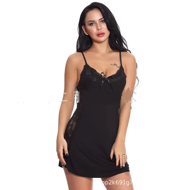 Oversized Halter Pajama Suit Lace Stitching Modal Black - Shop at LoveMi